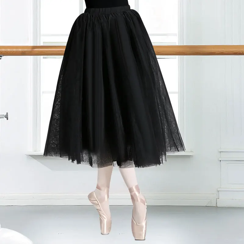 Women\'s Romantic Princess Tulle Black Ballet Mid Length Tutu Skirt with Durable Four Layer Mesh and Elastic Adjustable Waistband