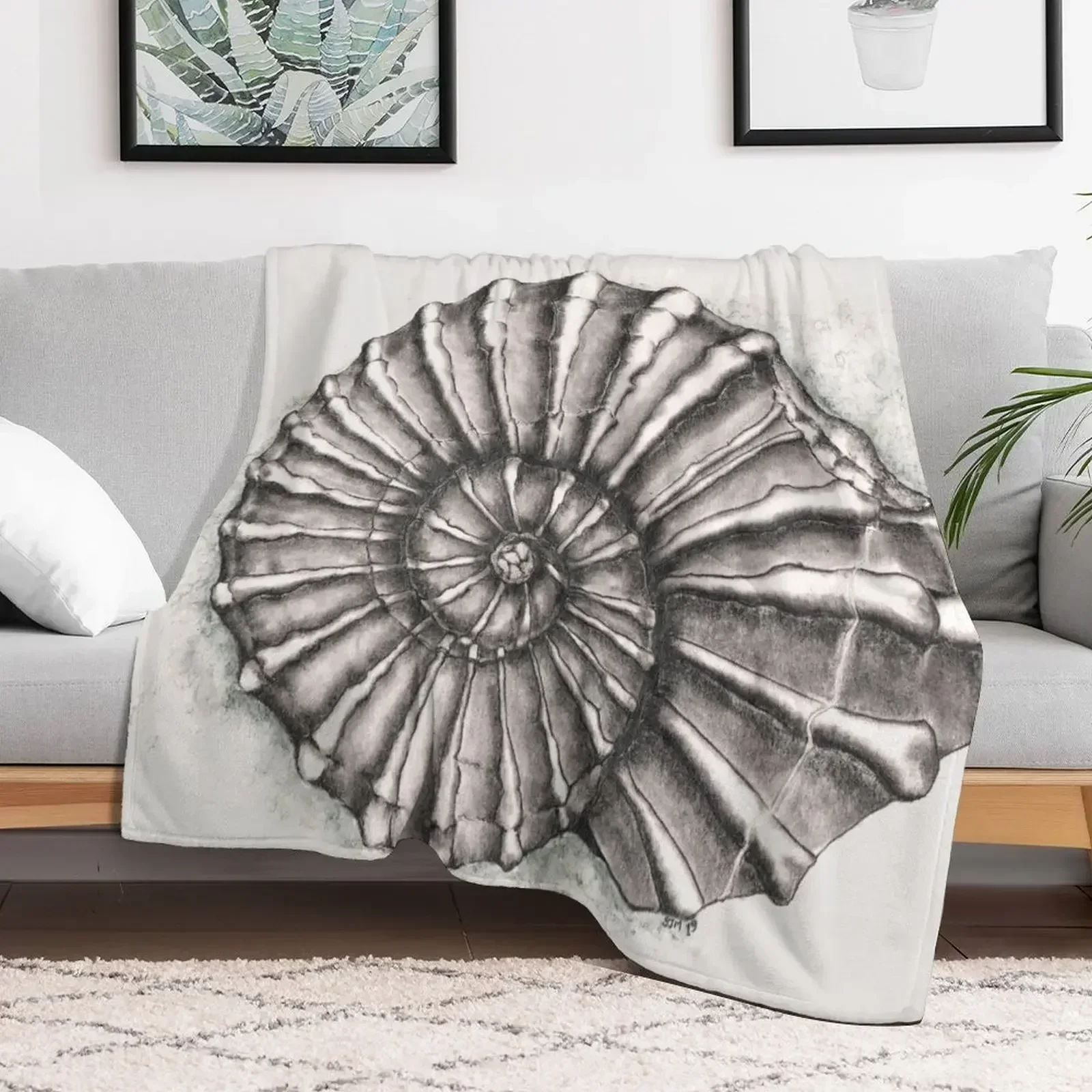 

Ammonite Fossil on Gray Throw Blanket Plaid Summer Beddings Sleeping Bag Blankets Tourist Soft Beds Stuffeds Blankets