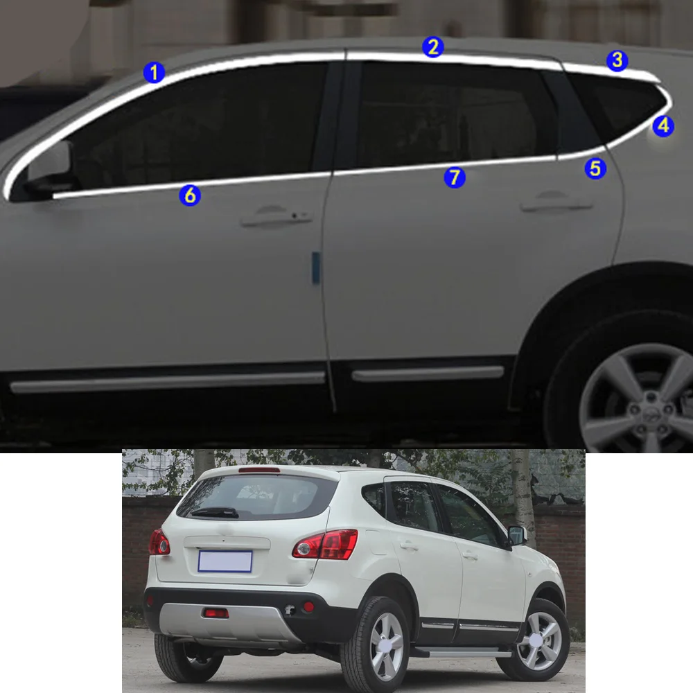 

For Nissan Qashqai J10 2008 2009 2010 2011 2012 2013 2014 2015 Car Sticker Garnish Pillar Window Middle Strip Trim Frame Hoods