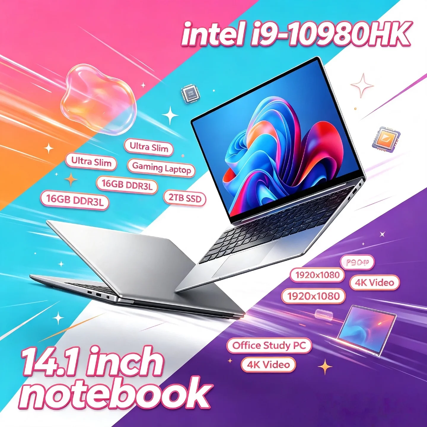Intel Core i9 10980HK 14.1 Inch Pro Laptop 8C 16T 2.4 5.3GHz 16MB 45W 32GB RAM 2TB M.2 SSD Gaming Notebook Fast Office New