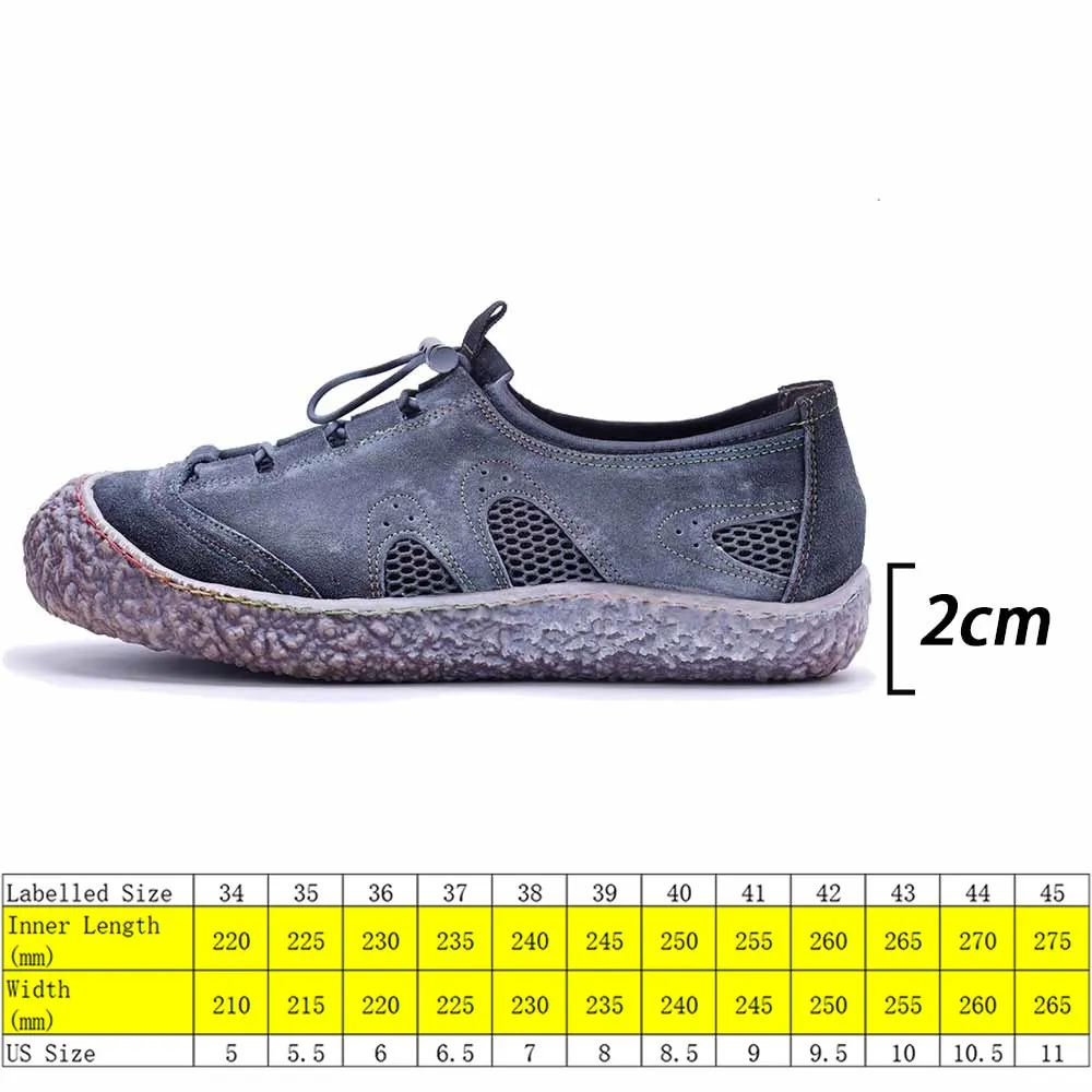 Koznoy 2cm Air Mesh Genuine Leather Autumn Plus Size Fashion Ethnic Spring Woman Summer Flats Walking Loafer Shoes