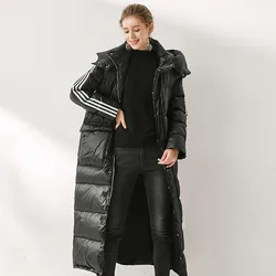 Men's and Women's Hooded Extended Length Down Jacket, Black Down Jacket, Large Size, Same Removable Hooded, Winter