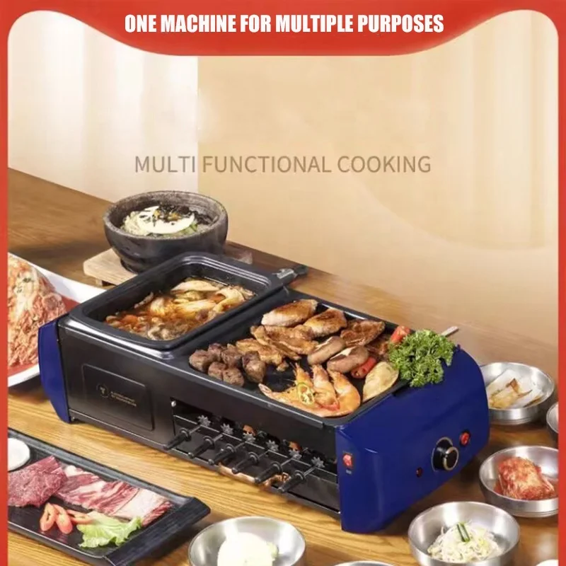 Electric Multi Cooker Shabu Pot Griddle BBQ Grill Fryer Pan Hot Pot With BBQ Grill Steaks Ramen Noodle Cooking Pot