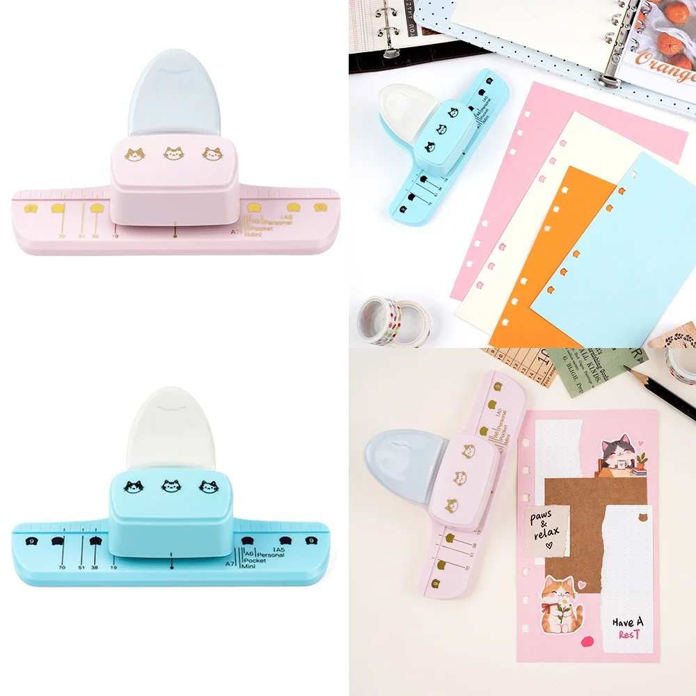 Handheld Paper Punch with Scale Ruler for Loose Leaf Journal Scrapbook DIY Adjustable Planner Hole Puncher for A5/A6/A7/A8 Sizes