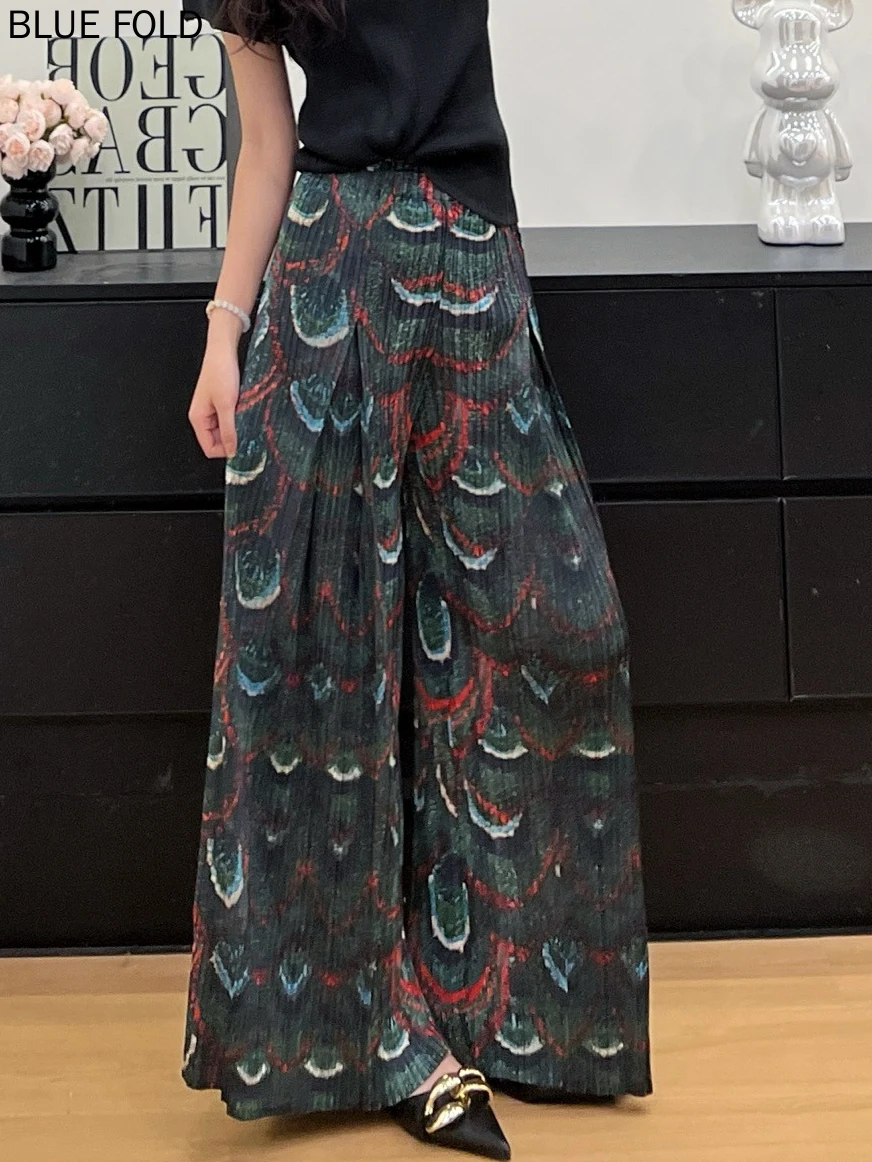 

Retro Printed Women Wide Leg Pants with High Waist Design Breathable Fabric Geometric Patterns Fashionable Vacation Clothing