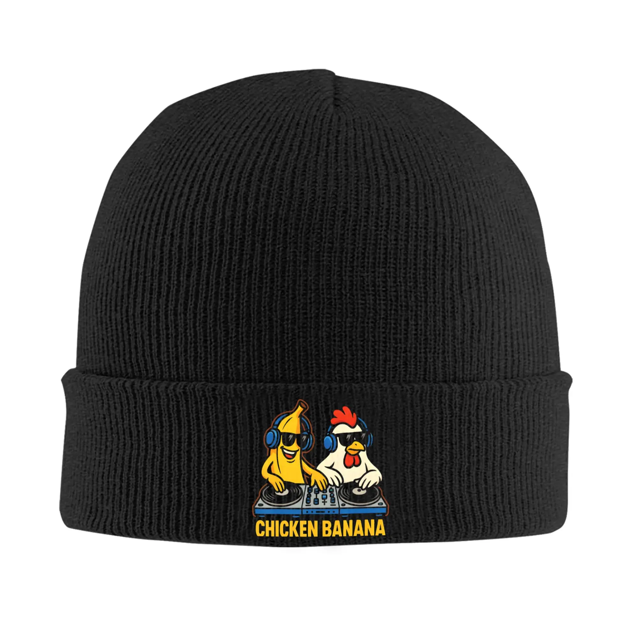 Funny Chicken Banana DJ Meme Knitted Hat Beanie Winter Hat Warm Unisex New Arrival Dance Cartoon Caps Men Women Birthday Gift