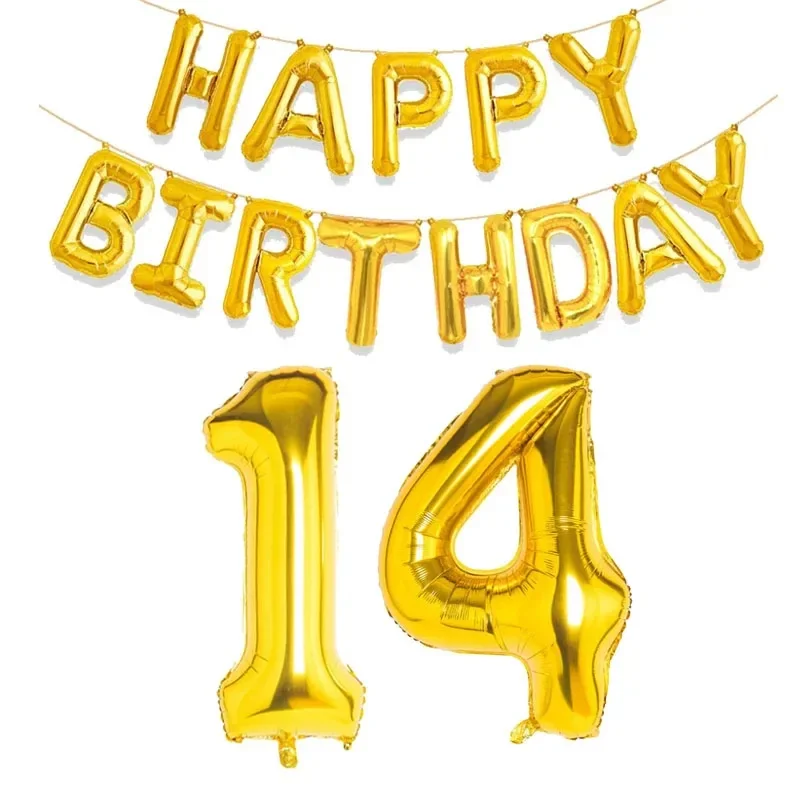 15 Stück goldene alles Gute zum Geburtstag mit Zahlen-Folienballons für Kinder und Erwachsene, Party-Dekoration, Junge, Mädchen, 10, 18, 20, 25, 30, 35, 40, 50, 60 Jahre alt – Detail 7
