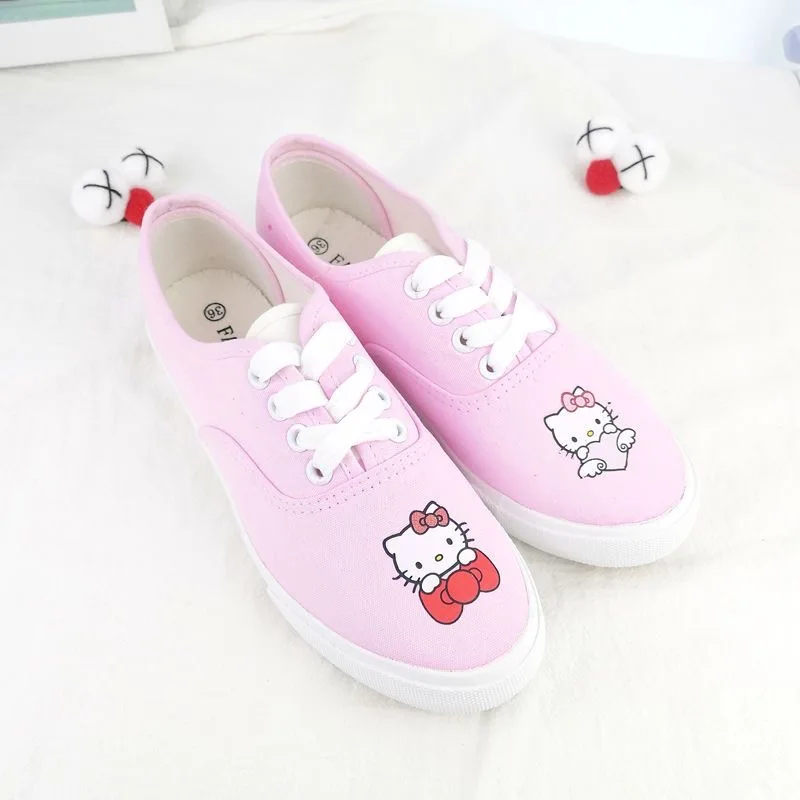 Sanrio Hello Kitty Pink Preppy Style studente scarpe di tela donna Kpop Lolita scarpe rosa Low Top Lazy Shoes primavera autunno 2024 nuovo