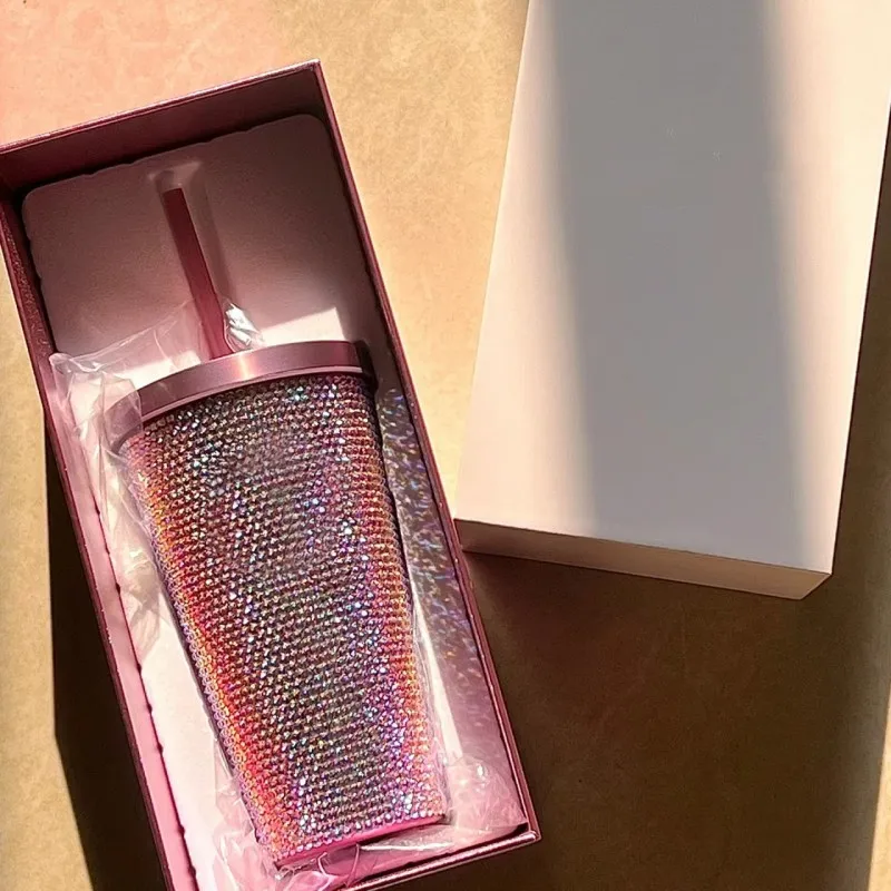 

Stars same diamond straw cup purple colorful stainless steel high-value desktop cup flash diamond cup couple gift collection