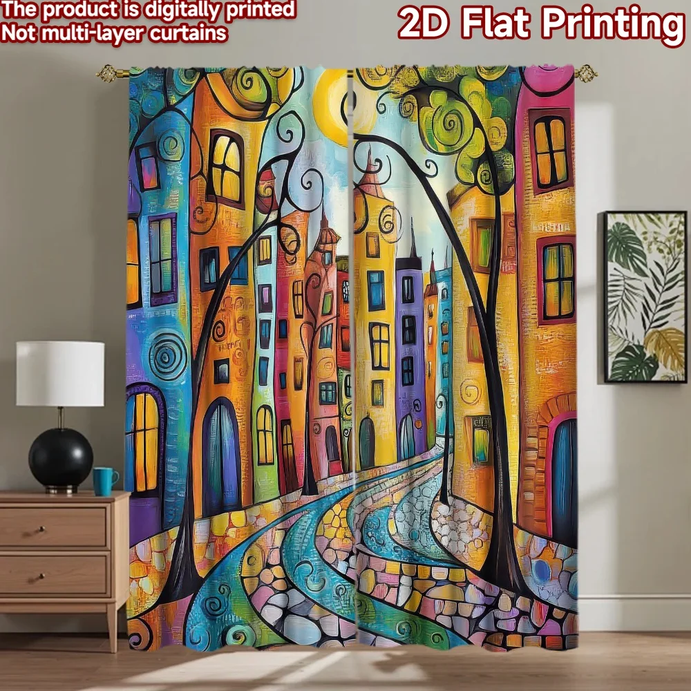 

1pc 2D flat Photography Backdrop Party Backdrop Colorful Whimsical Street 100% Polyester Vibrant Reunion for Booth seats and