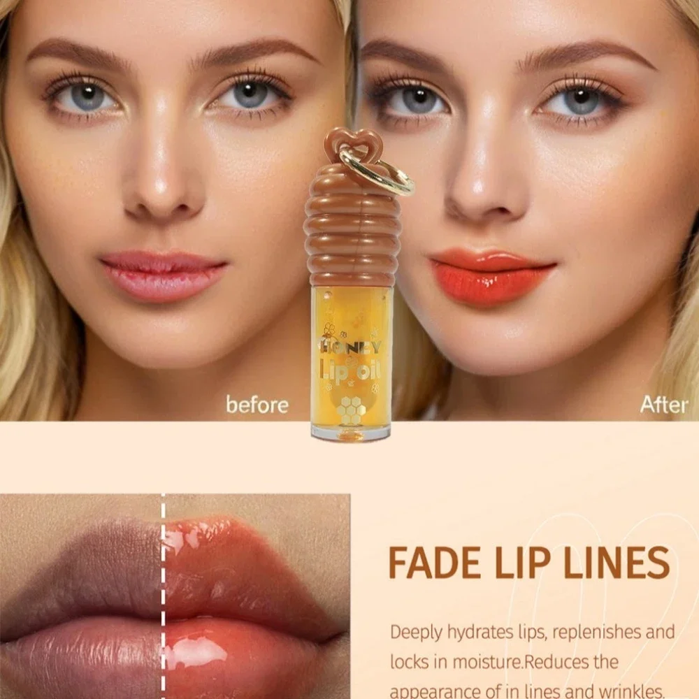 2색 꿀 에센스 립 오일 지속적인 보습 립 라인 감소 투명 보습 립 글로스