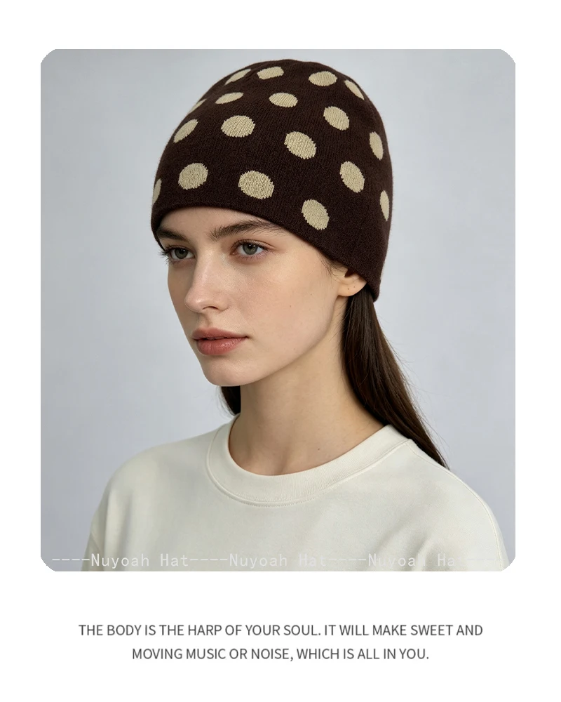 Neue Herren- und Damen-Jacquard-Mützen mit runden Wellenmustern, warme Farbblöcke, vielseitige Retro-Beanies, Nischenmode, lässige Ins-Mode. – Detail 7