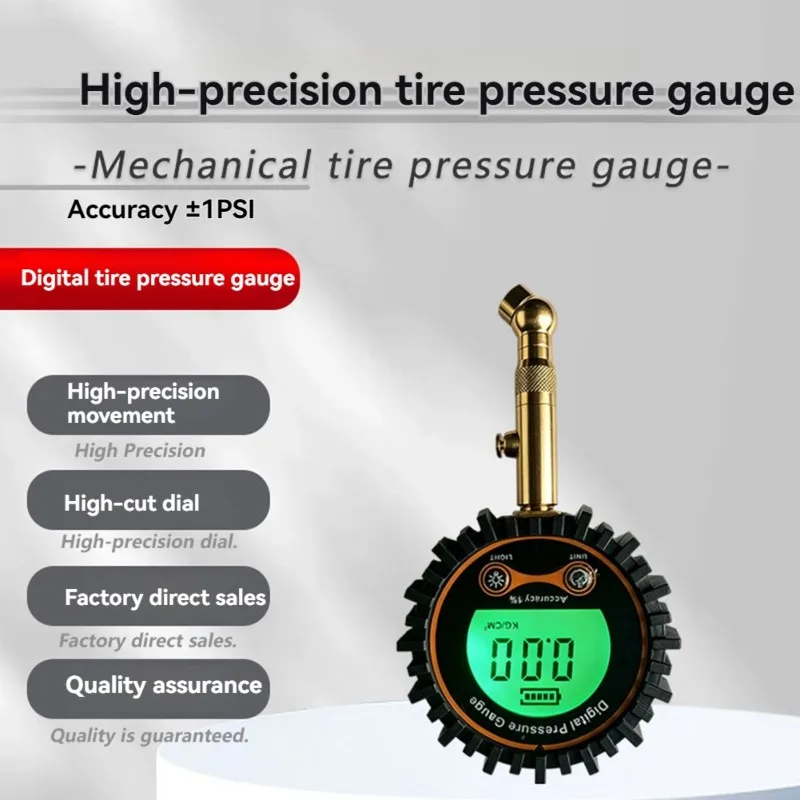 A69egreen Backlight Automotive Digital Tire Pressure Gauge, Brass Material, 0-250 PSI Range Meter