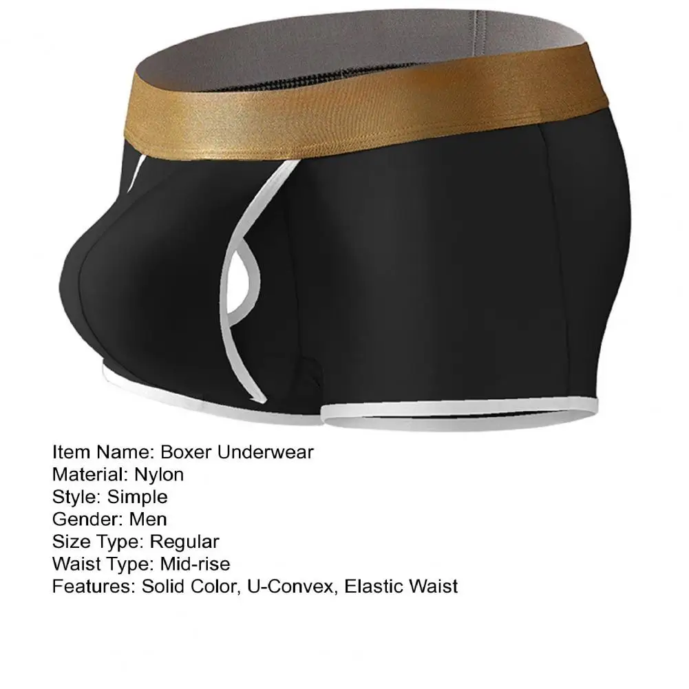 Homens boxer roupa interior mid-rise cintura elástica u-convexo shorts briefs cor sólida respirável linhas suaves secagem rápida calcinha masculina