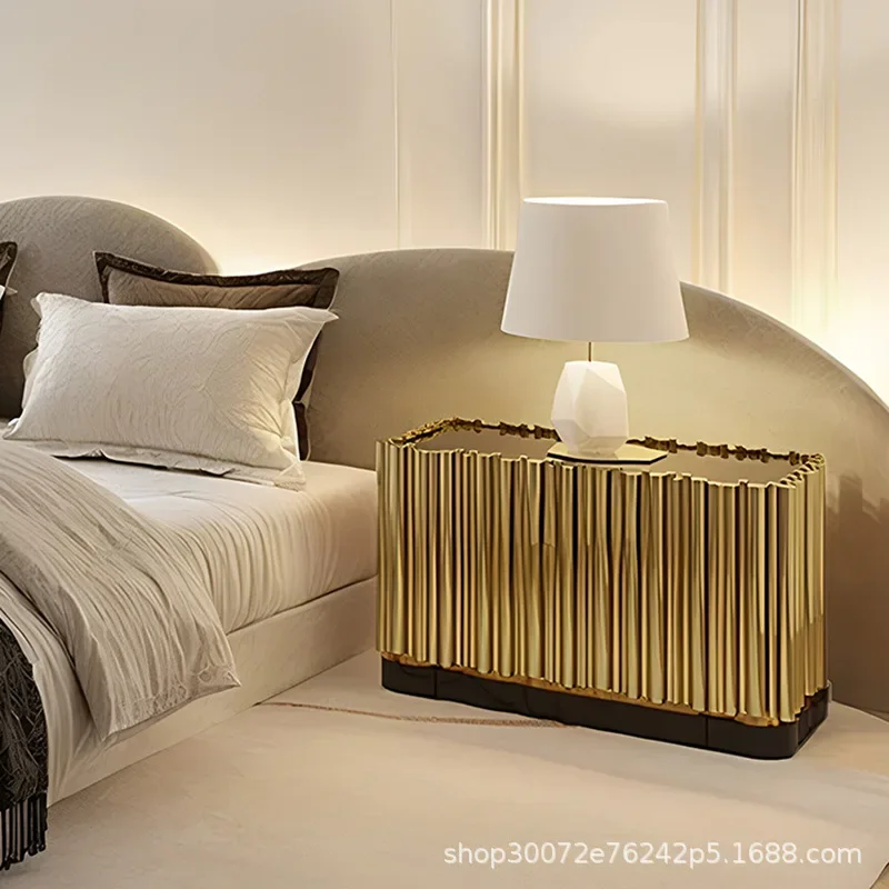 Italian light luxury high-end metal bedside table villa luxury home art painting high-end locker