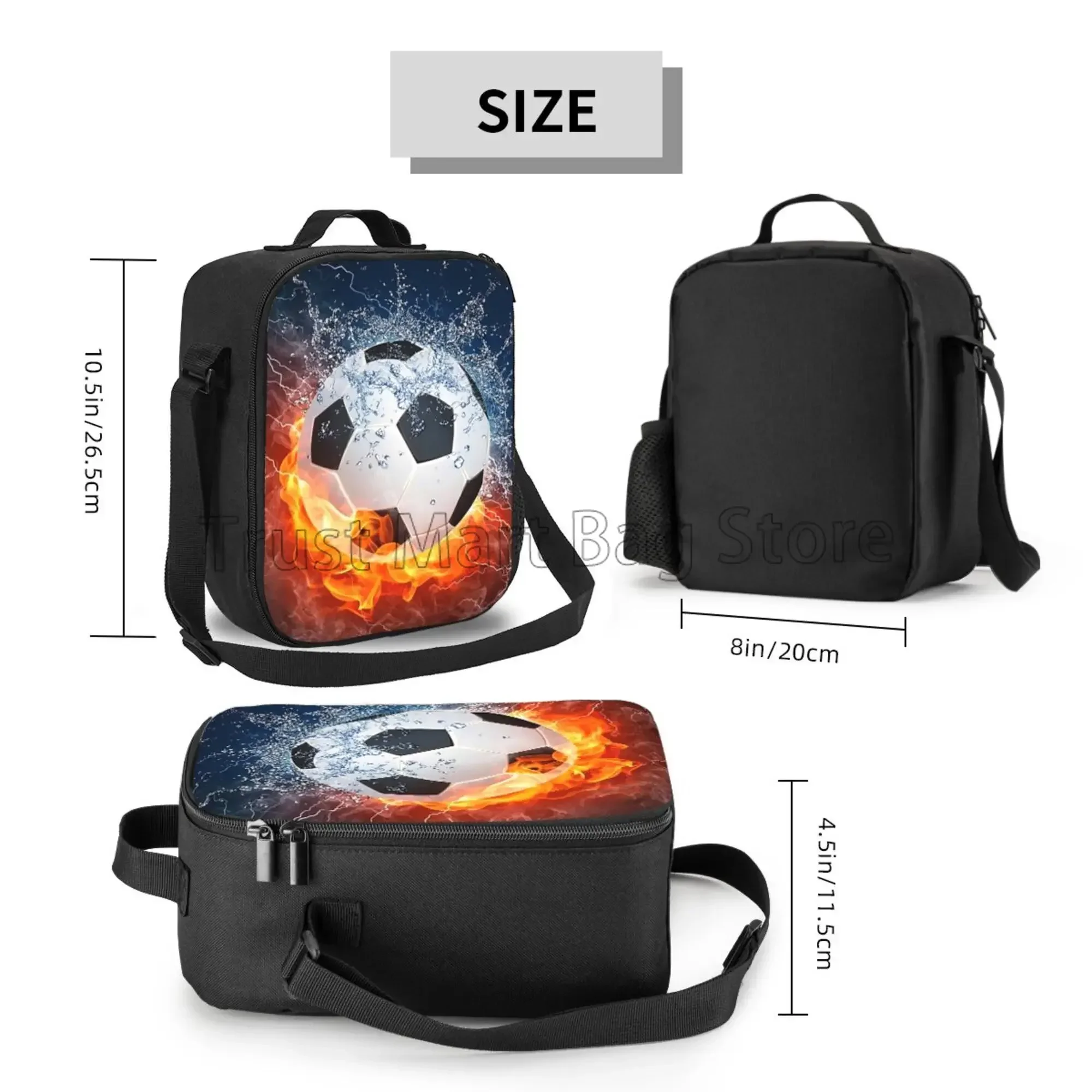 Soccer Ball Insulated Lunch Bag for Women Men Football Reusable Lunch Box for Office Work School Picnic Beach Cooler Tote Bags