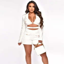 Elegant Stylish Blazer Style Rompers Womens Jumpsuit Shorts Long Sleeve Hollow Out Bodycon Playsuit One Pieces Club Outfits