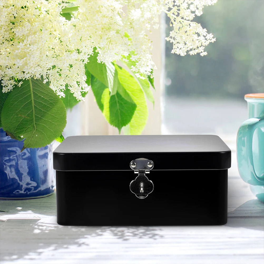 

1pc Vintage Tinplate Storage Box With Padlock Lockable Small Tin Box For Jewelry Household Office File Storage Container