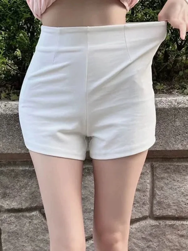 

2024 Summer Korean Version New High Waisted Solid Slim Shorts Women Wrap Hip Elastic Straight Casual Versatile Shorts NDQT