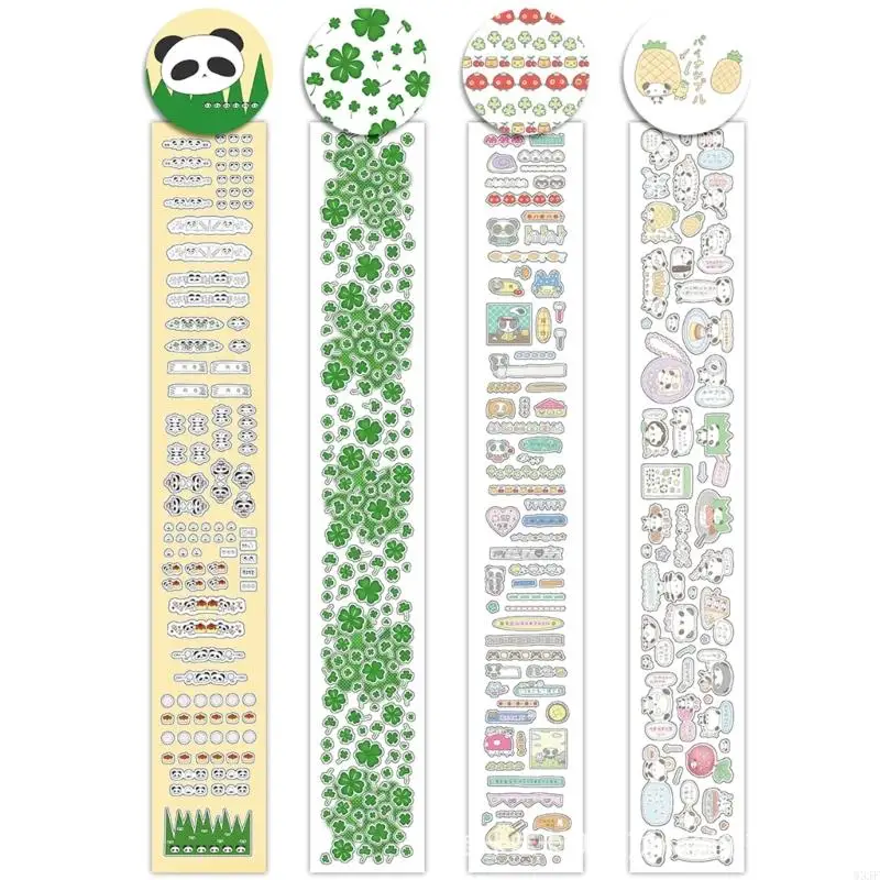 W3JF Lovely Panda Theme Paper Tape 2meter Decal Tape Sticker with Clovers Patterns for Scrapbooking and Decors Crafting