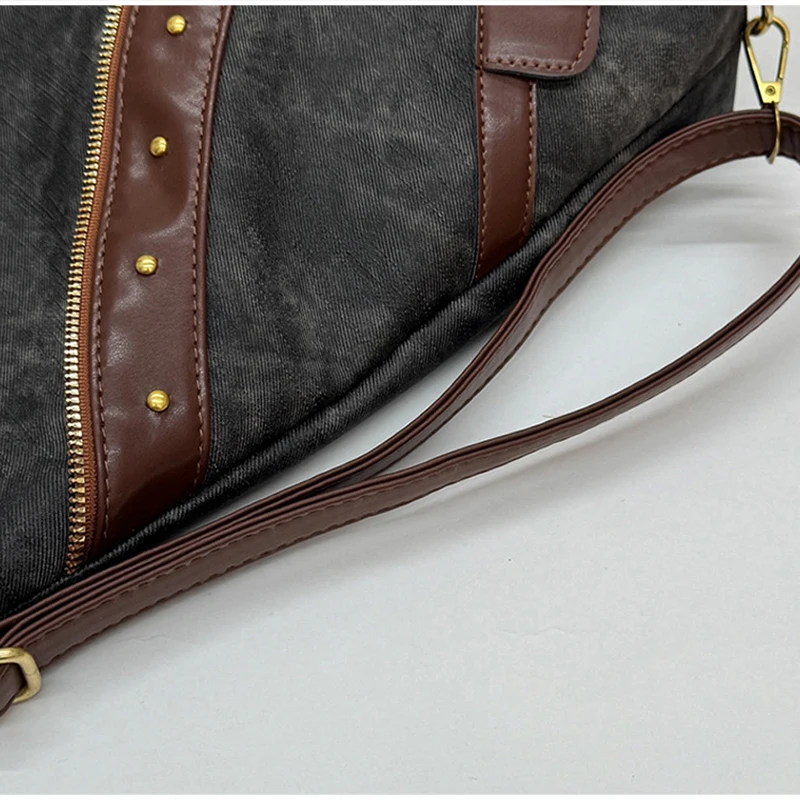 Vintage-Rucksack, Damen-Tragetasche, Retro-Spleiß-Hobo-Umhängetasche, lässige Alltags-Einkaufstasche mit Nieten-Dekor – Detail 6