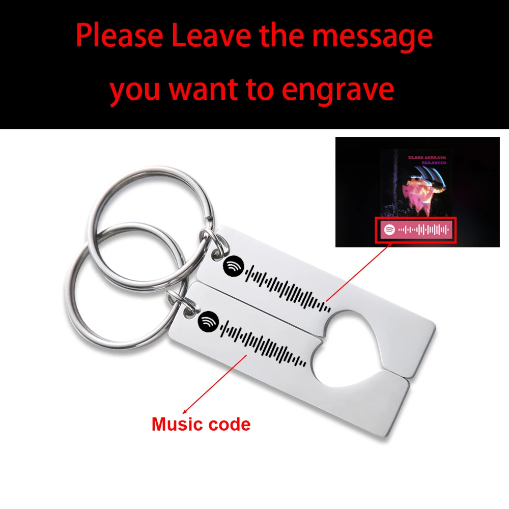 2pc Personalized Spotify Code Keychain Heart Couple Keychain Custom Song Code KeyRing for Favorite Album Artist Song Couple Gift