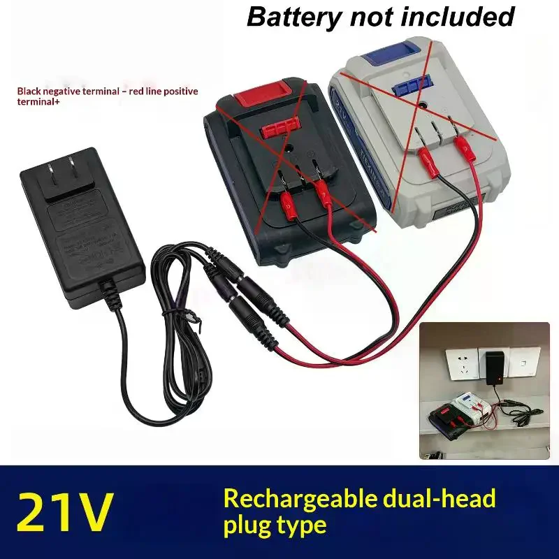 Portable Dual-head Lithium Charger Overload Protection 18/21/24V Overheat Protection for Long Time Tool Charging Use