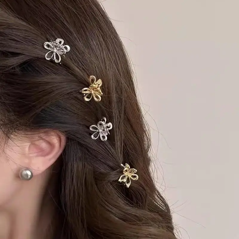 

10 шт. миниатюрных металлических заколок для волос: золотые, серебряные, в форме цветов и бабочек, маленькие заколки-крабики в корейском стиле, аксессуары для волос для женщин