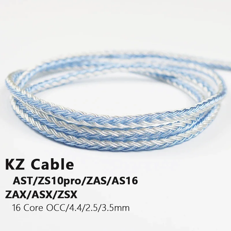 KZ-Ensembles de câbles pour écouteurs, câble de mise à niveau plaqué argent, 16 cœurs, OCC, ZEX Pro CRN Zmankind ASX ZSX AST ZS10 ZAS avec micro