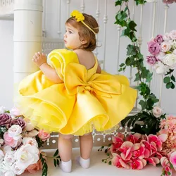 Yellow Bow Flower Girl Dress For Wedding Puffy Ruffles Purple Knee Length With  First Communion Birthday Party Ball Gowns