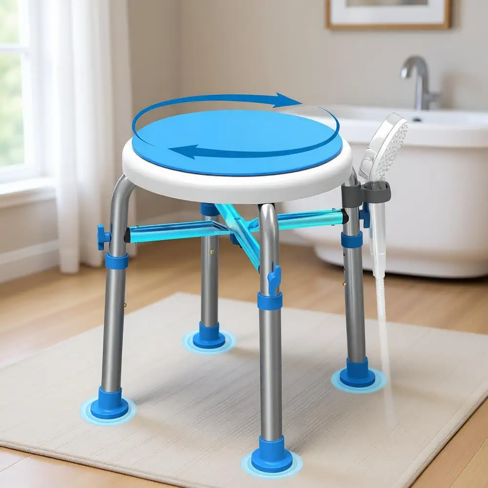 

Регулируемый по высоте поворотный стул для душа с усиленной перекладиной, грузоподъемность 158 кг, для взрослых