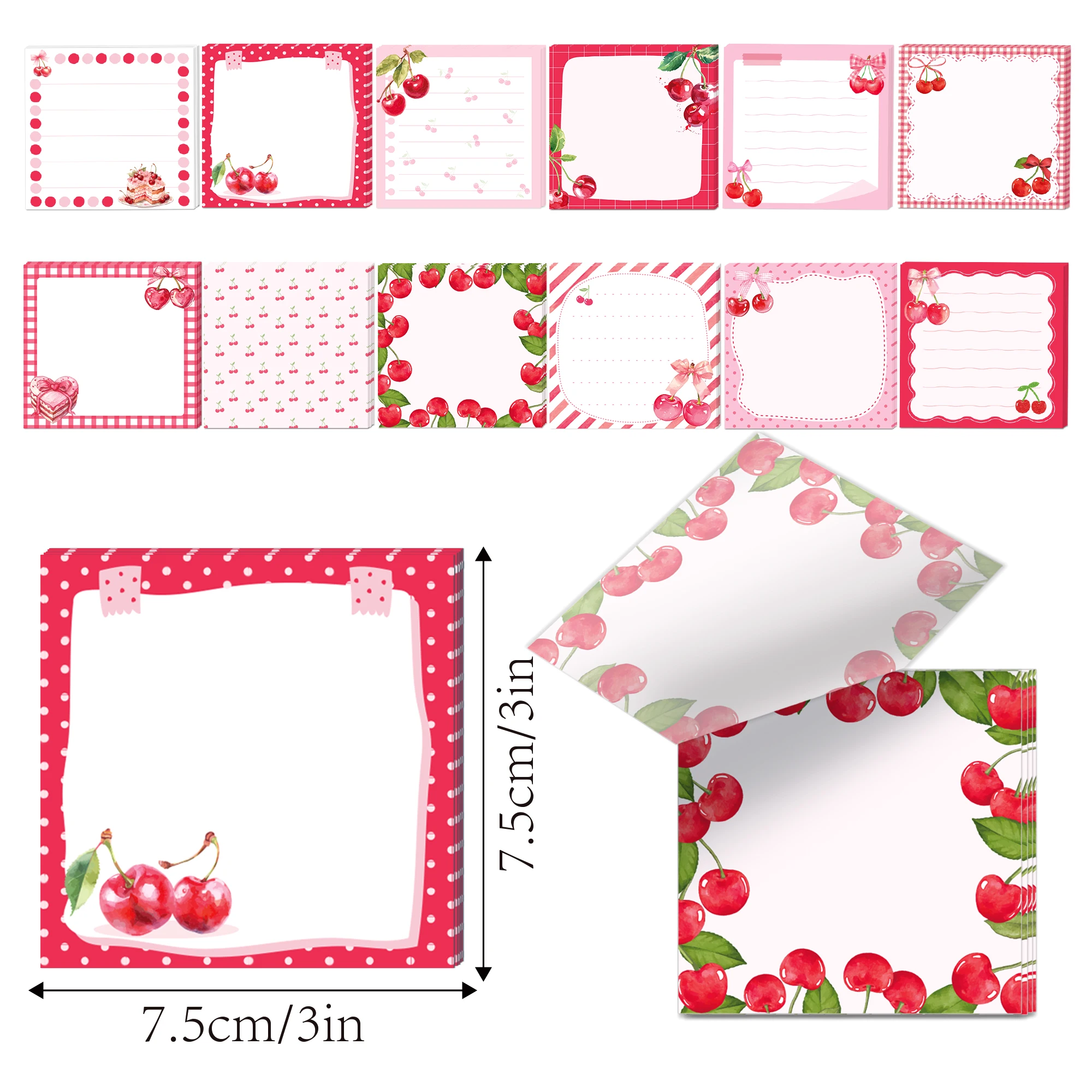 12/24/36pcs Red Cherry Memo Pads Set,Self-Stick Notes Pads,Refrigerator Sticky Notes for Home Use Office Kids Gifts Supplies