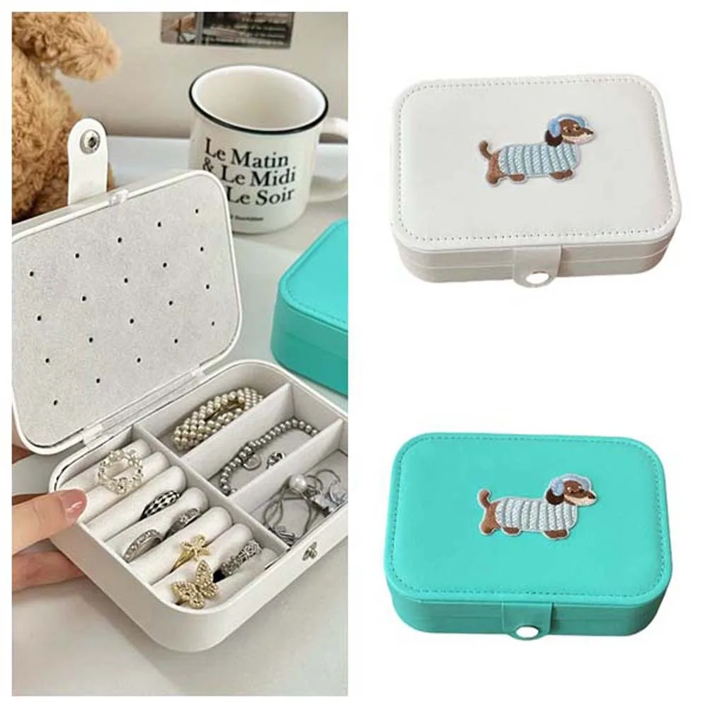 

PU Leather Trinkets Storage Organizer Cartoon Sausage Puppy Lovely Dog Jewelry Storage Case Solid Color Dustproof