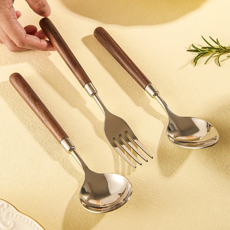 304 Stainless Steel Cutlery Set Wood Handle Dinnerware Spoon Fork Knife Western Cutleri Silverware Tableware Supplies