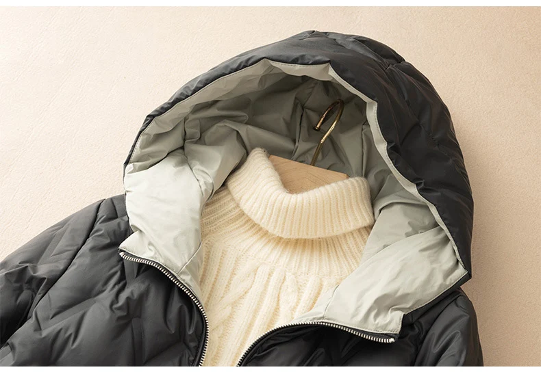 Schinteon Women 90% White Duck Down Jacket Loose Casual Autumn Winter Outwear Patchwork Coat with Hood 2026 New Arrival