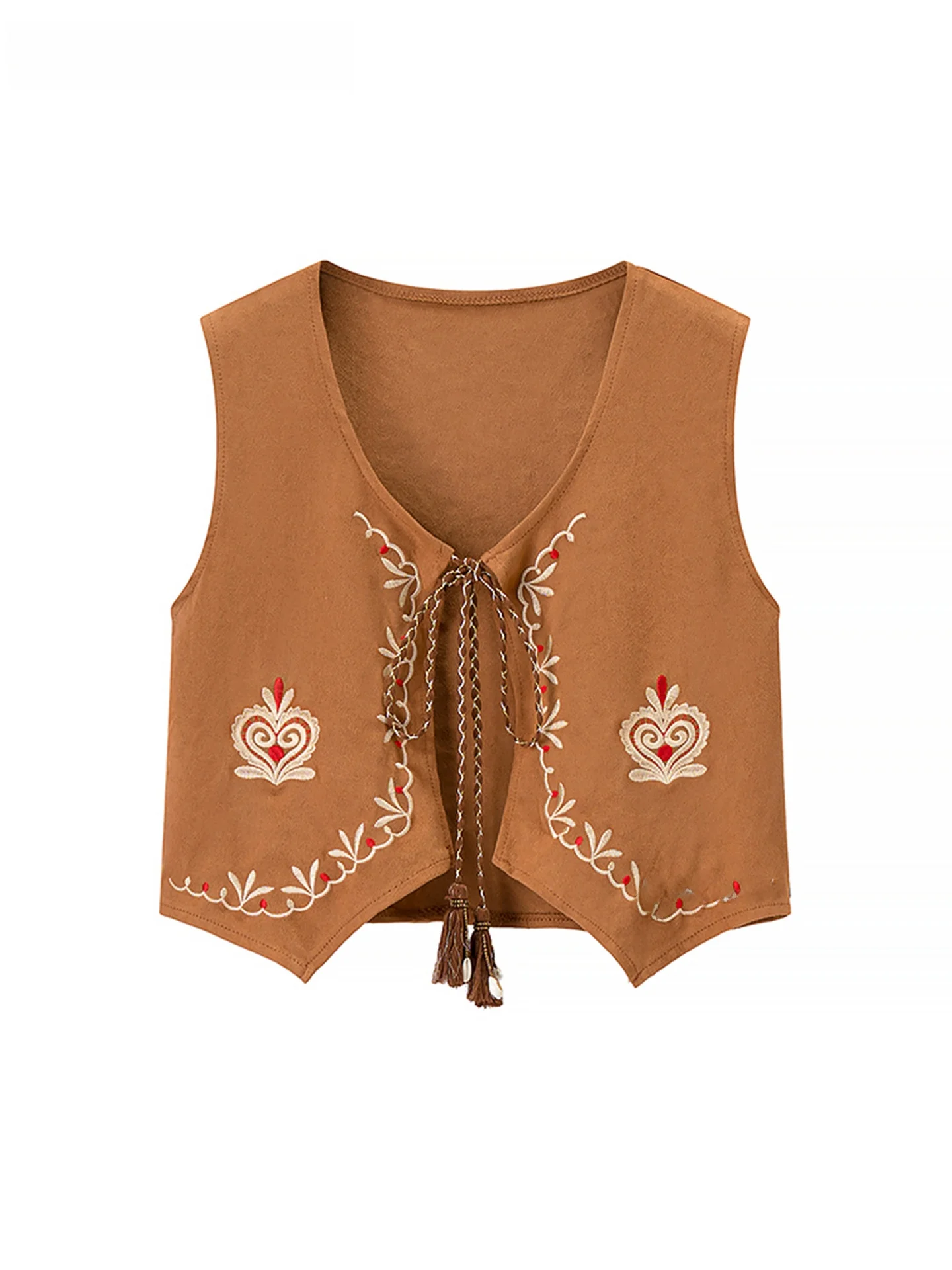

La Chapelle Embroidered Tassel Waistcoat Women's Retro Ethnic Sle Travel Svel Vest Tank Top Polyester Fiber ort Length