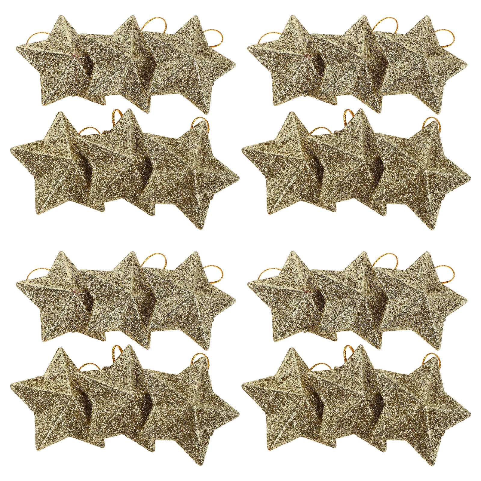 

Christmas Five-pointed Star Ornament 3d Glitter Stars Hanging Pentagram Golden Plastic