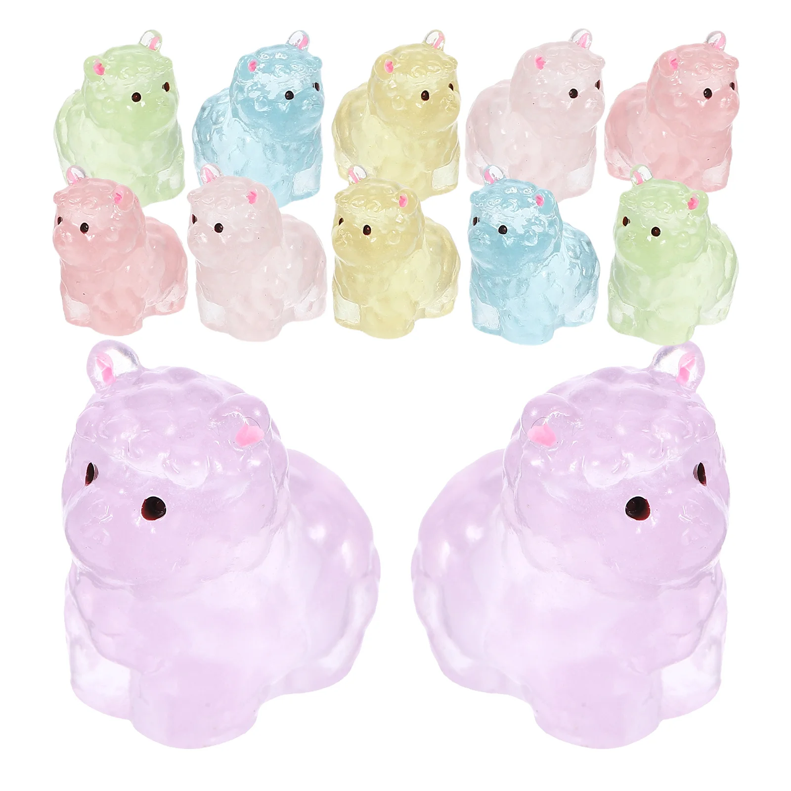 12개 야광 알파카 피규어 발광 레진 미니 동물 장식품 미니어처 정원 홈 데코 레진 미니어처