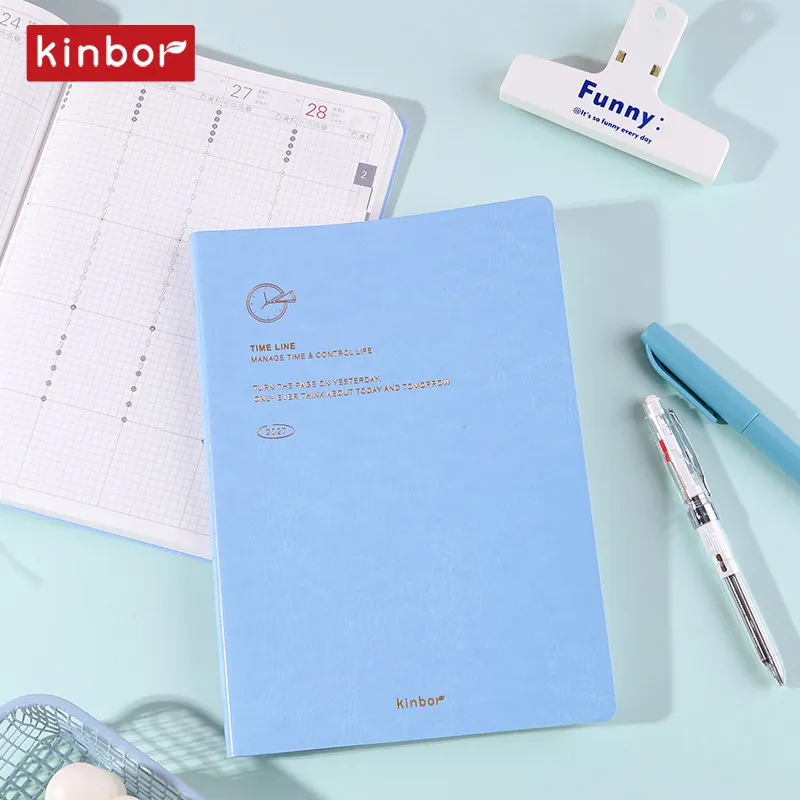 NEU 2027 Kinbor A5 Zeitleisten-Planer Notizbuch, 52g Bachuan-Papier, reine Farbe, eine Woche, 2 Seiten, effizientes Terminplaner-Buch, minimalistisches Design