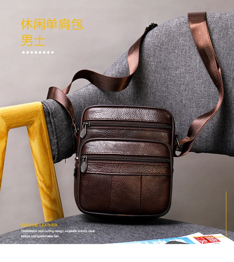 Vintage Men\'s Shoulder Bag Casual Genuine Leather Messenger Bag Mini Men\'s Crossbody Bag Small Men\'s Sling Bag for Phone