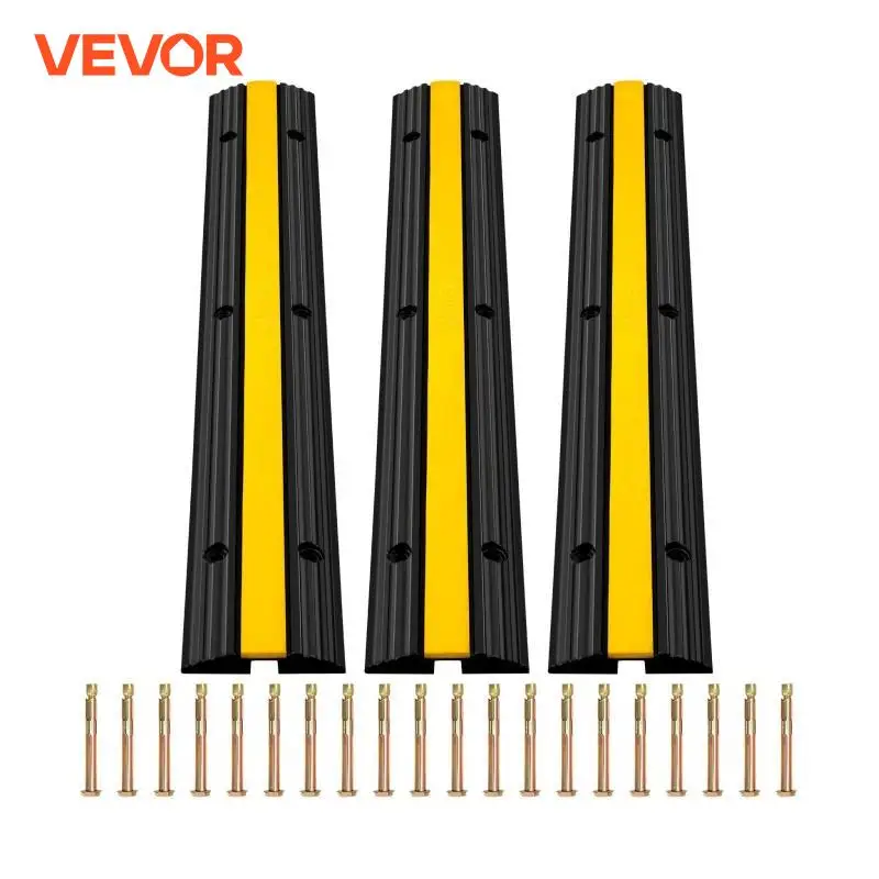 VEVOR Modular Rubber Speed Bump 1 Channel Driveway Cable Protector Ramp Wire Cover Cord Guard for Parking Lot Warehouses Traffic