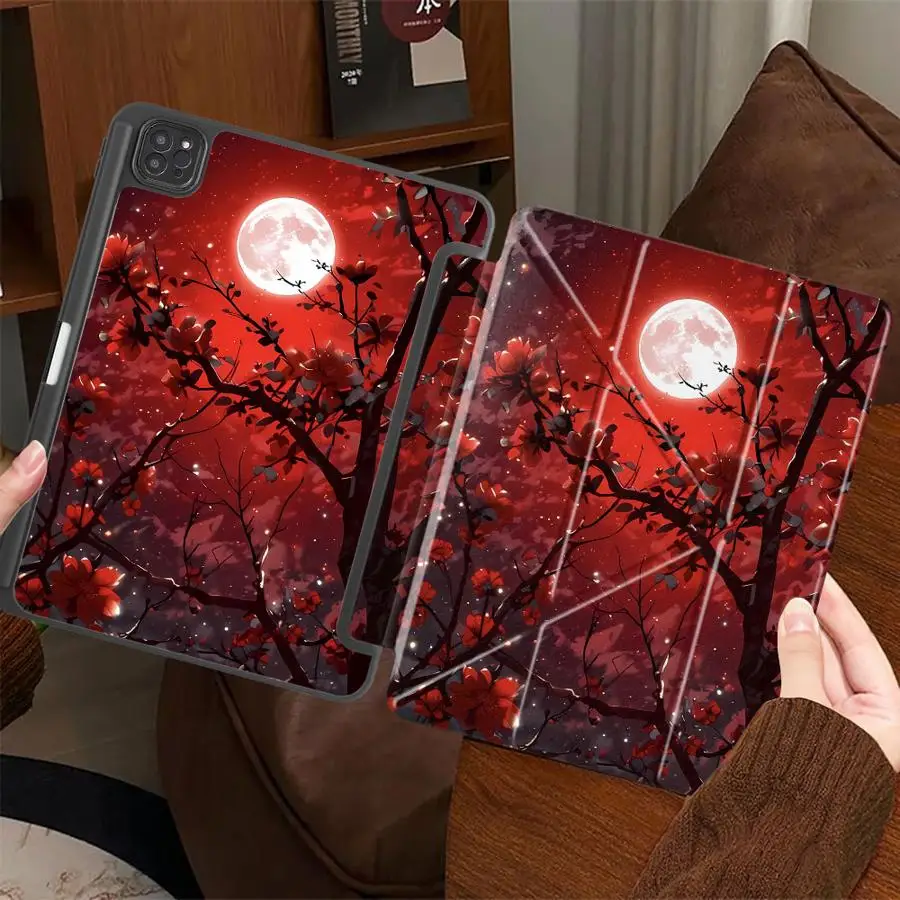 

Cartoon Red Moon Pattern Holder Cover Tablet Case For iPad Mini 6 7 Air 4 5 M3 M2 M4 11inch Pro 2025 Pro 11th 10th 9th 8th 7th