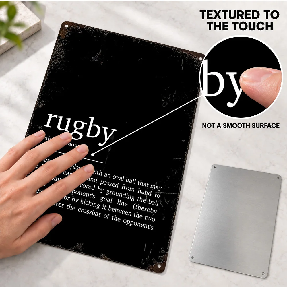 Rugby Player Define Printed Poster Customized Aluminum Metal Sign Typography Design Wall Art For Bedroom Sports Enthusiast Gift