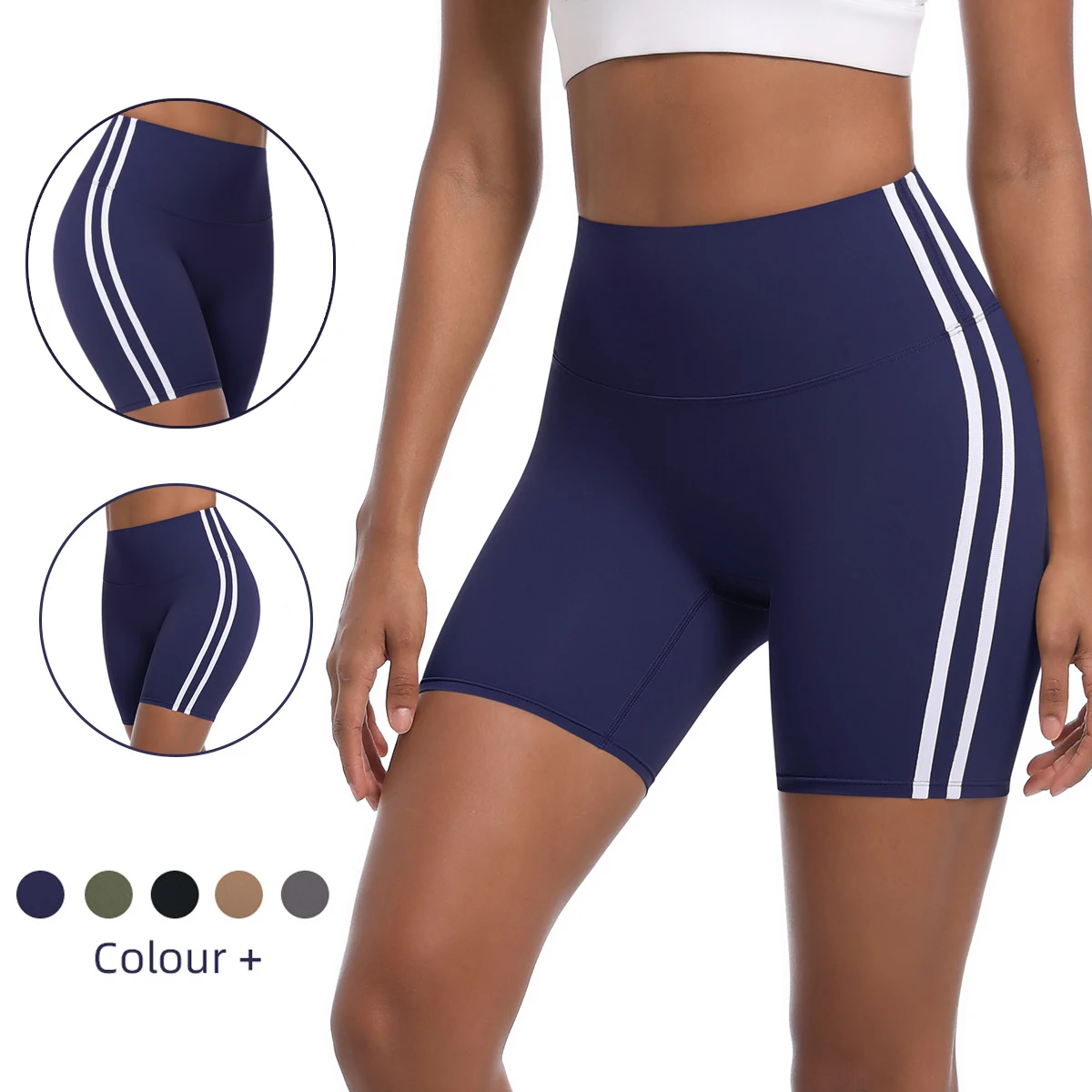 Shorts de yoga calças com listras duplas nos lados cintura alta controle de barriga ginásio leggings de fitness para calças femininas