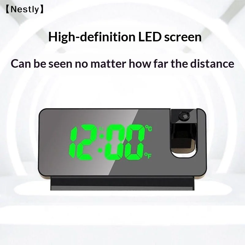 Projection Alarm Clock Desk Clock With Large Color LED Display Rotatable Ceiling/Wall Projector For Bedroom Office 〔Nest〕