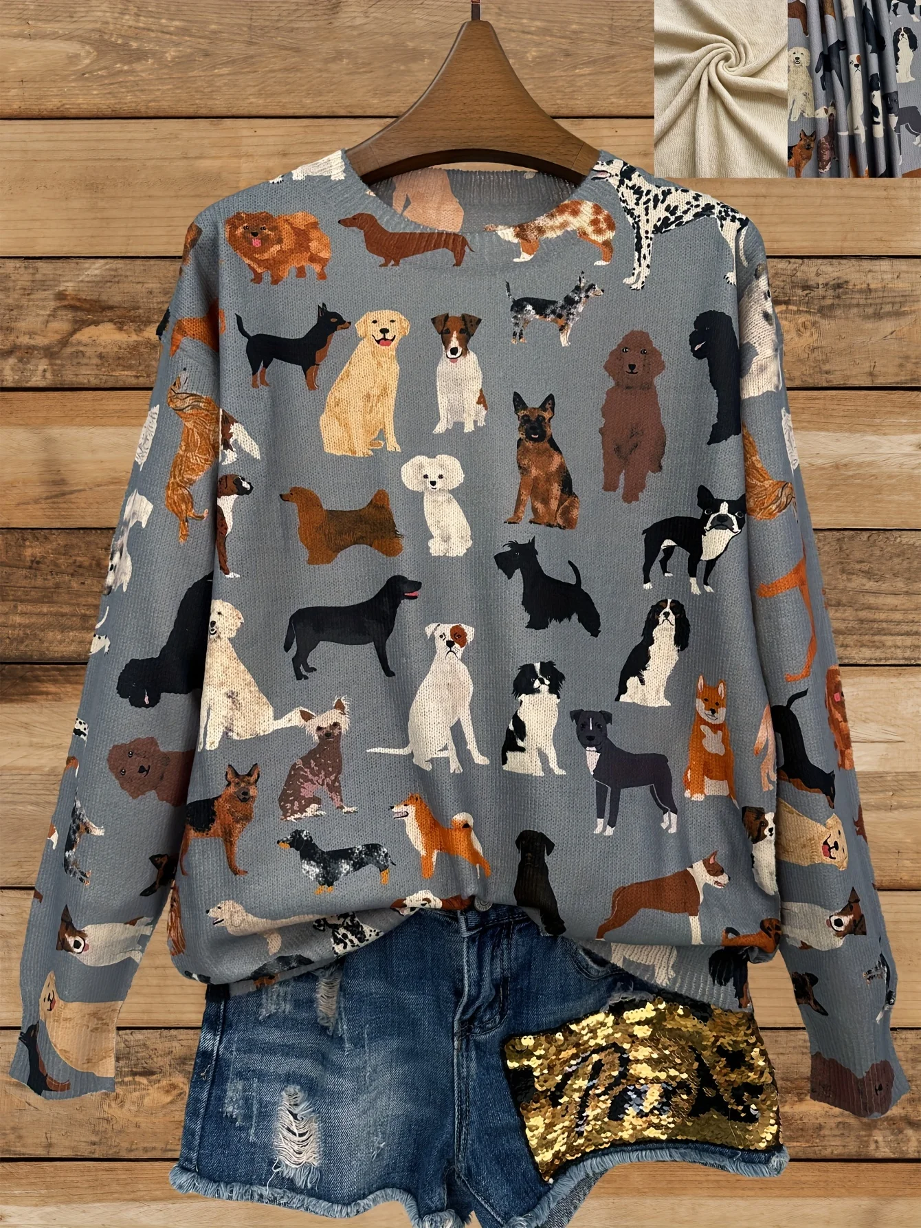 Women T‑shirt Multi Breed Dog Full Print Crew Neck Long Sleeve Autumn Winter Casual Daily Tee Top Women's Clothes