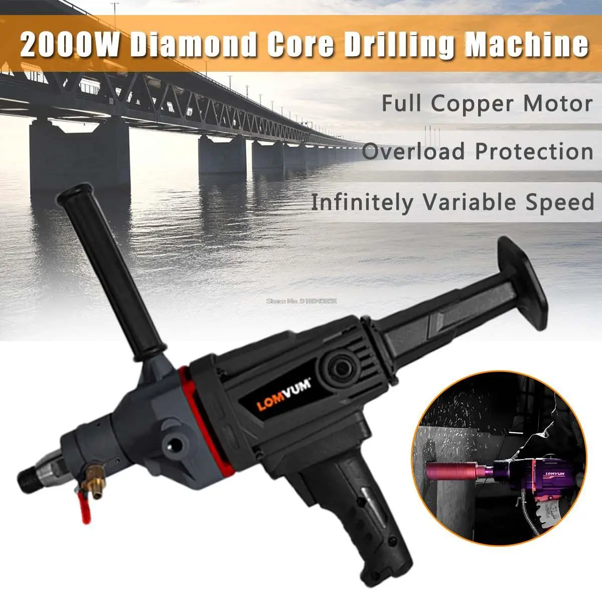 

Hand-held Rhinestone 220V 2000W 180mm Electric Drill for Diamond Core Concrete Core Drilling Machine, Electric