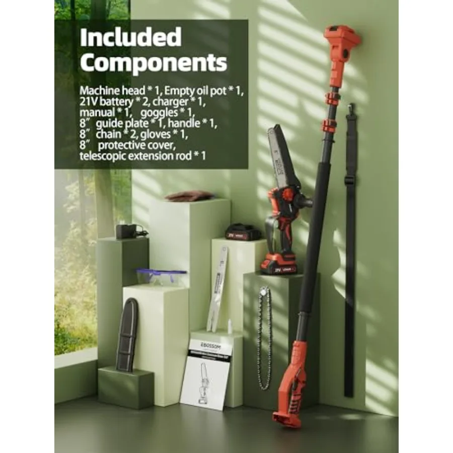 2IN1 무선 폴 톱 미니 체인톱 브러시리스 모터로 효율적인 나무 가지치기 및 목재 절단 8인치 전기톱