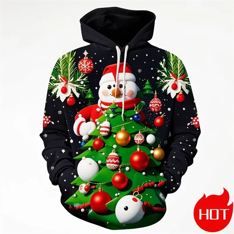 Merry Christmas Men's Hoodies Fashion 3D Printed Santa Xmas Graphic Hooded Sweatshirts Christmas Ornament Mens Clothing Top