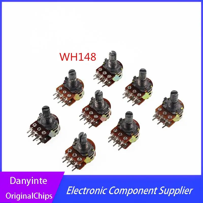 ใหม่ 5 ชิ้น/ล็อต WH148 15 มม.เพลาเครื่องขยายเสียง Dual สเตอริโอ Potentiometer B1K B2K B5K B10K B20K B50K B100K B500K B1M 6PINS
